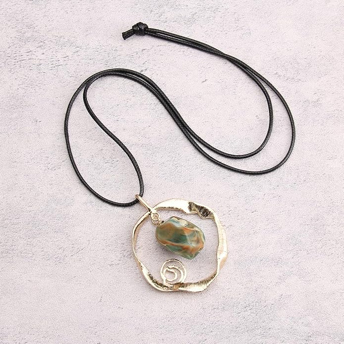 GelConnie Boho Necklaces for Women Vintage Silver Circles Long Pendant Necklace Cowgirl Sweater Necklace Adjustable Leather Choker Necklace for Women