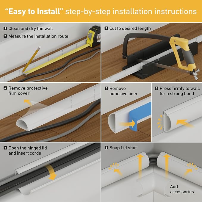 D-Line Half Round Cord Hider, Patented Cable Cover, Hide TV Wall Mount Wires - Image 8