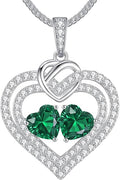 LOUISA SECRET Sparkling Double Heart Birthstone Necklaces for Women, 925 Sterling Silver Fine Jewelry, Pendant Heart Necklaces Birthday Anniversary Christmas Gift for Women Wife Mom Girlfriend Lady