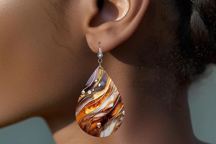 Teardrop Wood Earrings Light Weight Printed Image Dangle Jewelry, Fun and Funky