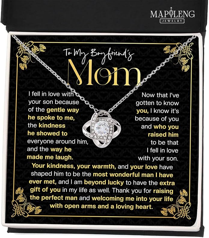 To My Boyfriend's Mom Love Knot Necklace, Elegant Jewelry Gift From Girlfriend, Meaningful Mothers Day Surprise, Birthday Christmas Keepsake With Heartfelt Message