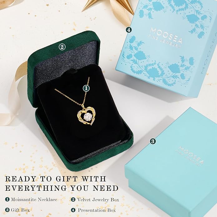 MOOSEA Valentines Day Gifts for Women Wife, 1-3 Carat D Color VVS1 Clarity Moissanite Heart Pendant Necklaces Anniversary Birthday Gifts for Wife Mom Daughter 925 Sterling Silver Necklace