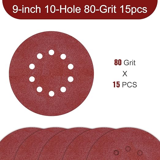9 Inch 10 Holes Sanding Disc 80 Grit Drywall Sandpaper 15pcs - Image 2