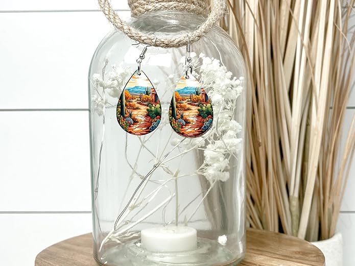 Teardrop Wood Earrings Light Weight Printed Image Dangle Jewelry, Fun and Funky Earrings