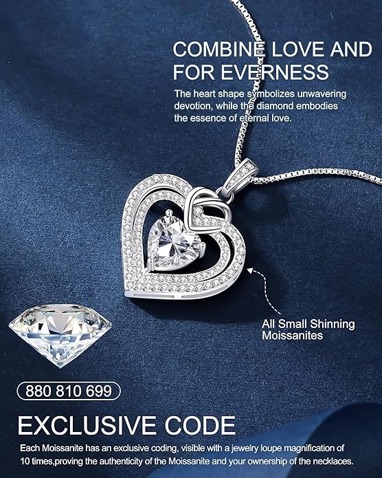 InfinityLove Heart Pendant Necklaces for Women, 2-5 Carat Moissanite Heart Necklace, Anniversary Birthday Christmas Valentine Engagements Mothers Day Jewelry for Wife Her Girlfriend Mom Daughter