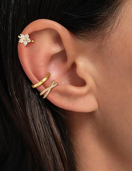 3Pcs Ear Cuffs Non Piercing for Women - Trendy 14K Gold Plated Cuffs Earrings with Cubic Zirconia - Dainty Clip On Cartilage Earring Jewelry
