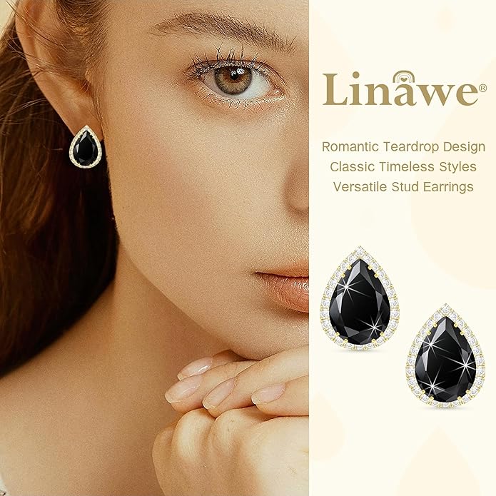 Linawe Women Stud Earrings, Teardrop Diamond Moissanite Cubic Zirconia Earrings Studs Rhinestone Jewelry Gold/Silver/Rose Gold