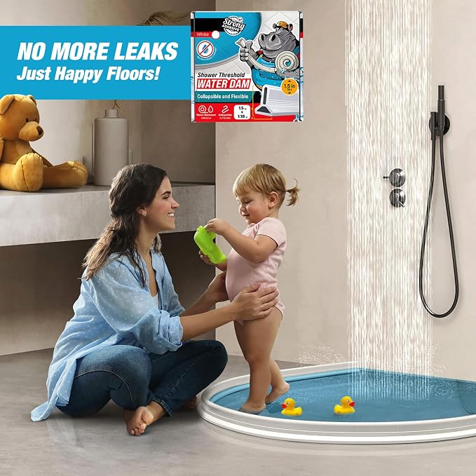 67" White Shower Threshold Water Dam Barrier, 1.5" Tall Water Stopper Strip | - Image 7