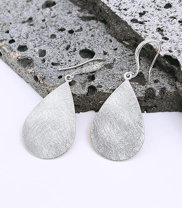 OZEL Gold Dangle Earrings for Women Brushed Finish, Matte Gold Statement Jewelry, 14k Gold Plated