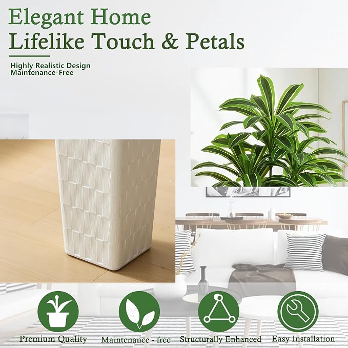 Artificial Dracaena Tree: 7FT Fake Plants Silk Faux Trees（White Pot） | - Image 3