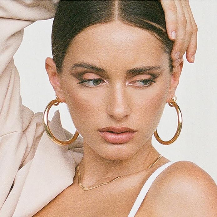 4mm Thick Gold Chunky Earrings Steling Silver Post Hoops Earrings For Women Hollow Tube Hoops Earrings Thick Gold Hoop Earrings Hypoallergenic Lightweight Gold Hoop Large Earrings 20/30/40/50/60MM
