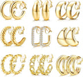 YADOCA 9 Pairs Gold Clip on Earrings for Women 14K Gold Plated Waterdrop Chunky Clip on Hoop Earrings No Piercing Fake Earrings Set