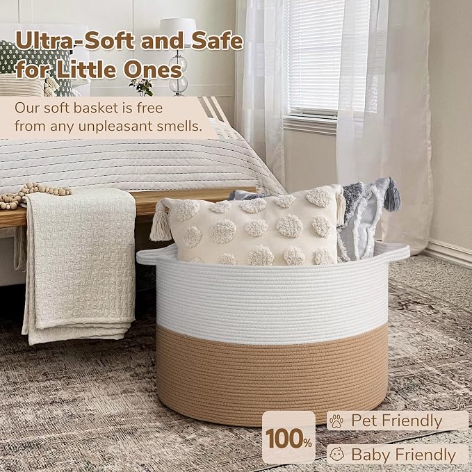 INDRESSME 115L Extra Large Woven Rope Blanket Basket Living Room | 23.6" x - Image 5