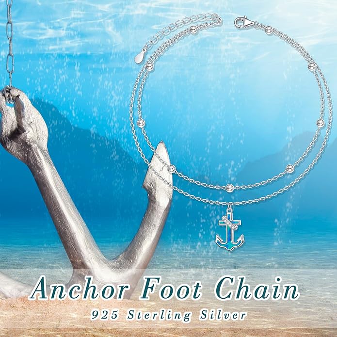 S925 Sterling Silver Ankle Bracelets Anchor/infinity/Starfish Anklet for Women Blue Opal Moonstone Anklet Foot Chain Beach Anklets Jewelry