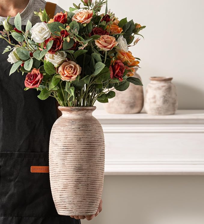 Ceramic Rustic Flower Vase, Large Farmhouse Vases Home Decor, 12.5" Tall - Image 3