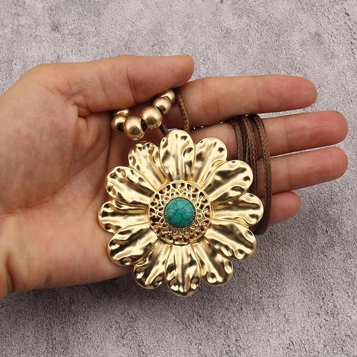 Boho Necklaces for Women Chunky Circle Necklace Layered Boho Circle Leather Choker Necklace Long Vintage Necklaces Bohemian Jewlery Gifts