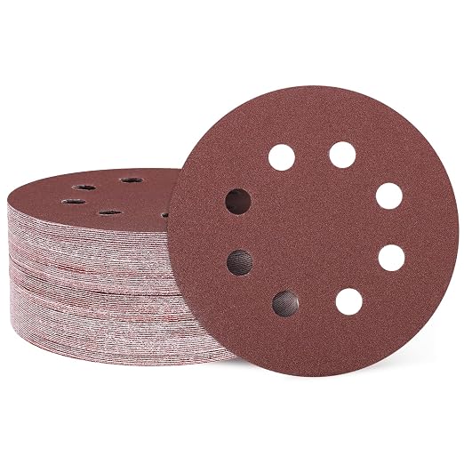 HARFINGTON 50 Pcs 5 Inch Sanding Discs 120 Grit Red Aluminum Oxide 8 Hole | by HARFINGTON