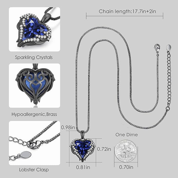 CDE Valentines Day Gifts for Women Angel Wings Necklace for Women with Birthstone, Love Heart Silver Tone/Gold Tone Pendant, Ideal Anniversary or Birthday Jewelry Gifts for Wife Girlfriend Her