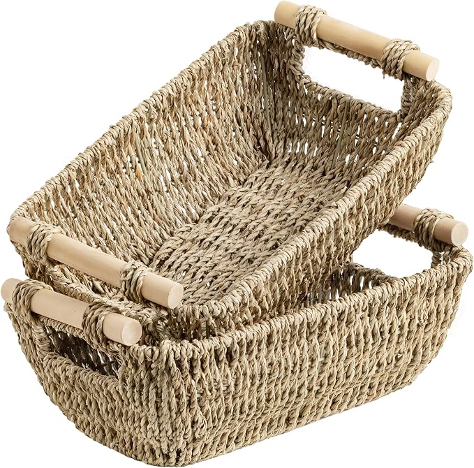 StorageWorks Small Baskets for Shelf, Seagrass Woven Basket for Gifts | Wicker by StorageWorks