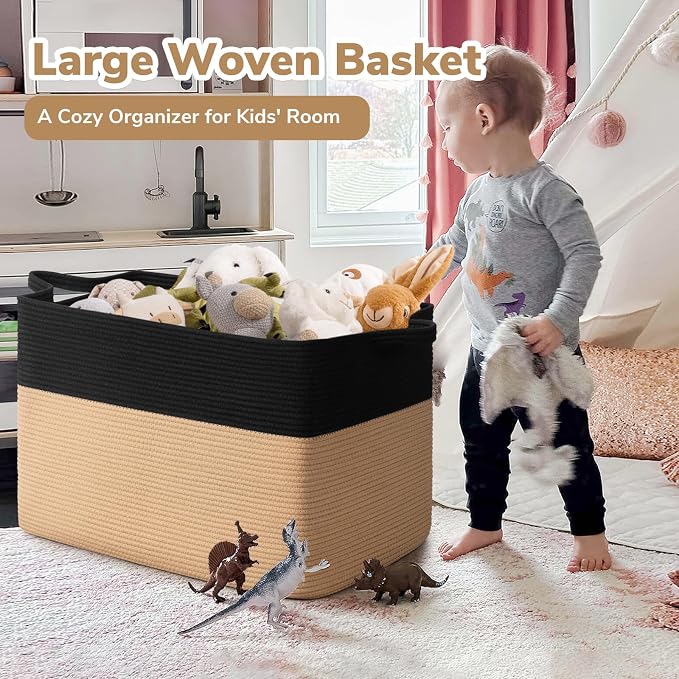 Goodpick 105L Extra Large Woven Blanket Basket Cotton Rope Storage Baskets - Image 2