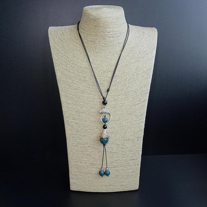 Boho Style Colorful Ceramic Bead Strand Necklace Adjustable Bohemian Jewelry Gift for Women, Fashion Clothing Matching Necklace
