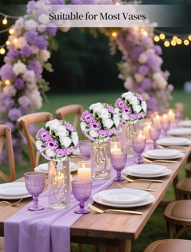 BLOSMON Lilac Purple Flowers Artificial: 2 Pcs Fake Roses Flower Balls - Image 4