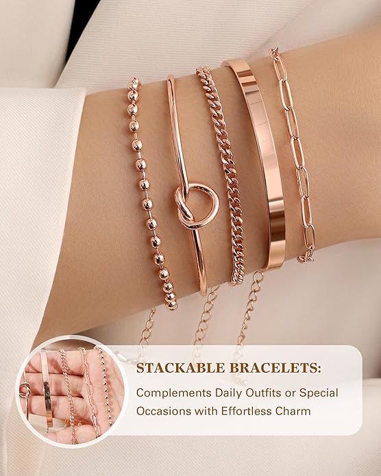 Gold Bracelets for Women, 14K Gold Plated Chain Bracelets Set for Women, Elegant Adjustable Bracelet Stack Jewelry Gifts for Womens
