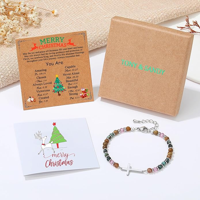 TONY & SANDY Christian Cross Bracelet for Women, Valentine's Day Gifts for Her, Confirmation Baptism Easter Gifts, Unique Gift for Friends Daughter Mom Sister in Christ Birthday Christmas