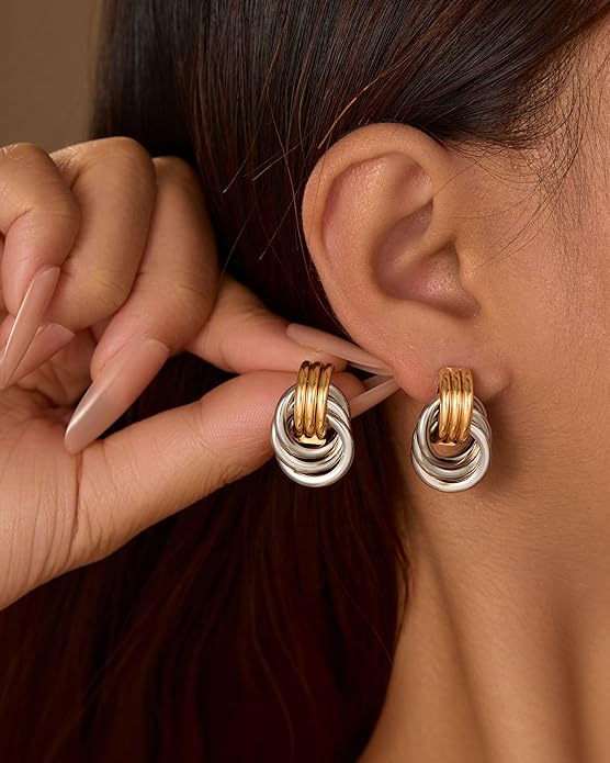 14K Gold Plated Knot Earrings for Women Gold Silver Earrings Heart Link Drop Dangle Earring Chunky Golden Knotted Statement Jewelry