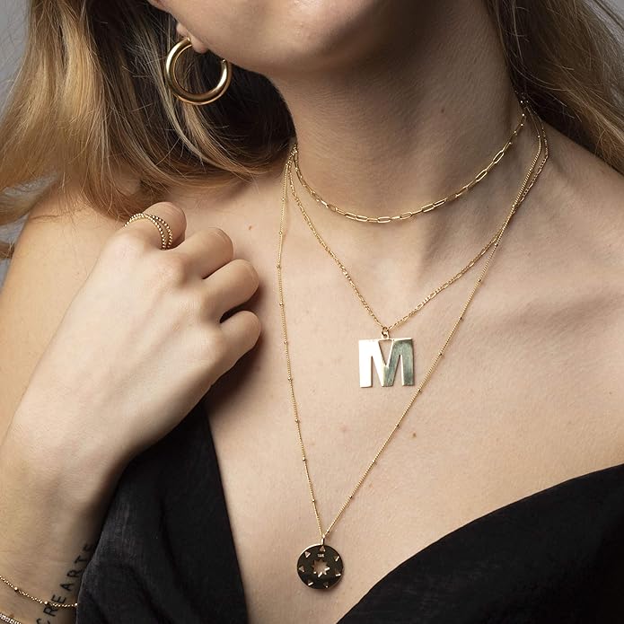 Aobei Pearl 18K Gold Plated Paperclip Chain Choker Satellite Chain Freshwater Cultured Biwa Pearl Pendant Necklace Dainty Jewelry for Women