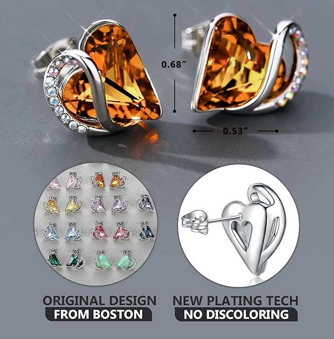 Leafael Infinity love Heart Birthstone Stud Earrings for Women, Valentine's Day Gifts for Mom, Wife, and Her, Silver Plated Birthday Jewelry