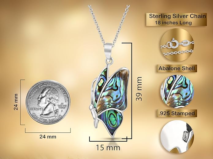 AeraVida Flying Monarch Butterfly Abalone Shell .925 Sterling Silver Necklace | Bohemian Beach Jewelry for Women | Nature-Inspired Fashion Accessory