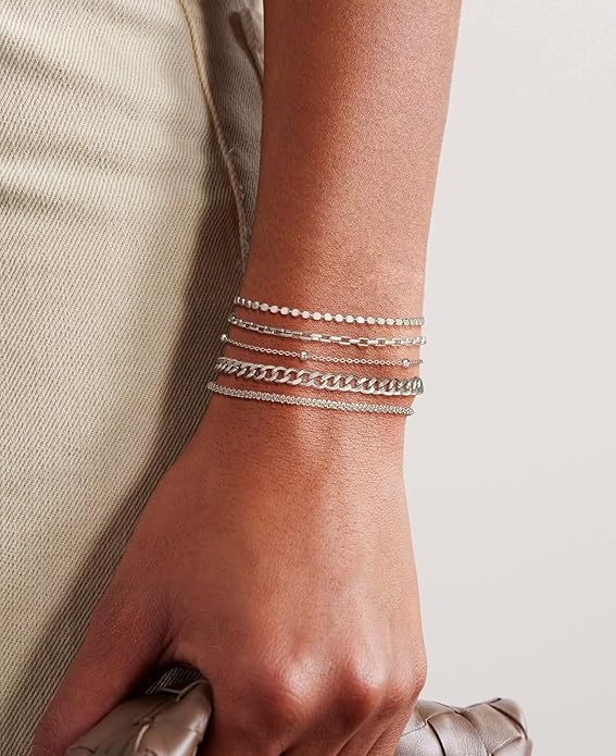 DEARMAY Dainty Silver Plated Bracelets for Women Trendy, Silver Jewelry Set for Women Bracelets for Women Paperclip Box Herringbone Figaro Rope Chain Bracelet Fashion Pack Gifts for Women