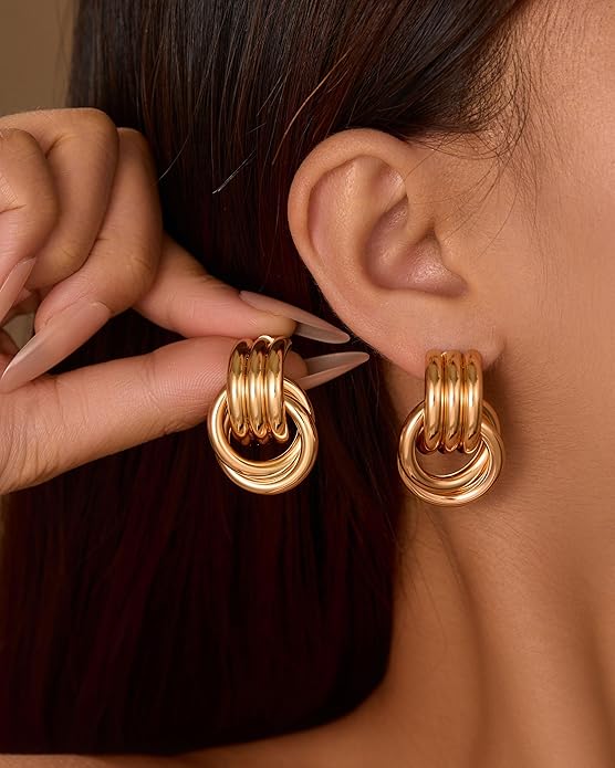 14K Gold Plated Knot Earrings for Women Gold Silver Earrings Heart Link Drop Dangle Earring Chunky Golden Knotted Statement Jewelry
