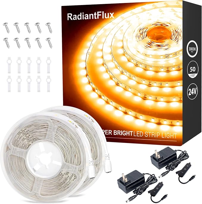 RadiantFlux 2 Sets 50ft Warm White LED Light Strips, 1800 LEDs Cozy Soft Glow by RadiantFlux