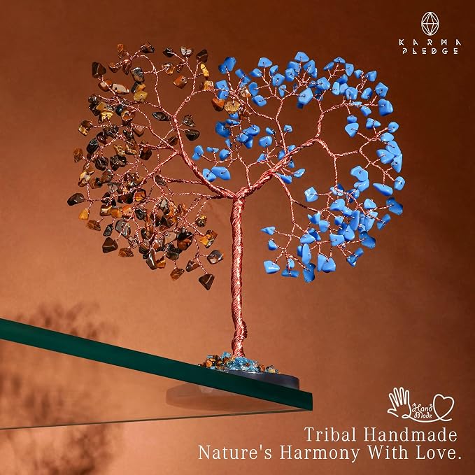 Handmade Healing Crystal Tree of Life Pink Tiger Eye and Turquoise Chakra Tree - Image 6
