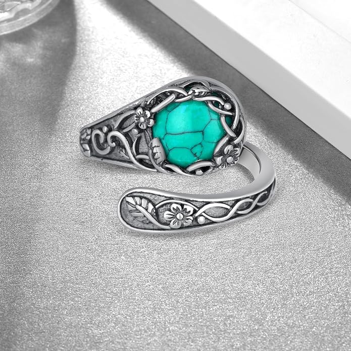 Spoon Rings for Women 925 Sterling Silver Turquoise Spoon Rings Vintage Thumb Rings Jewelry Gifts for Women Men