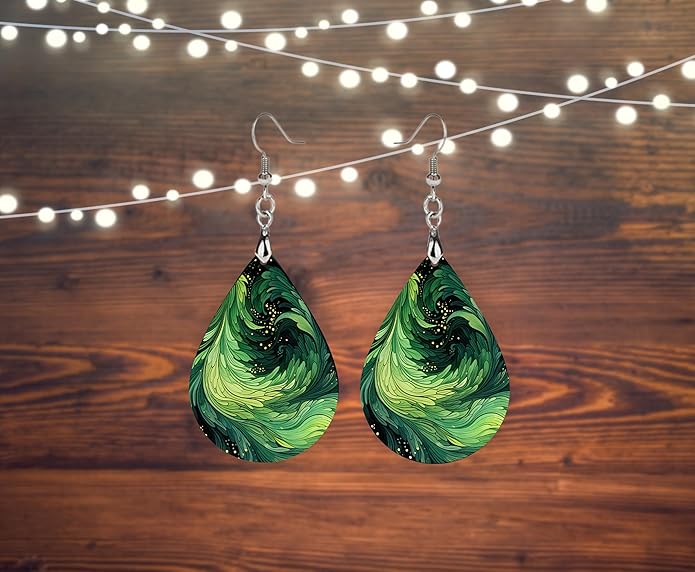 Teardrop Wood Earrings Light Weight Printed Image Dangle Jewelry, Fun and Funky