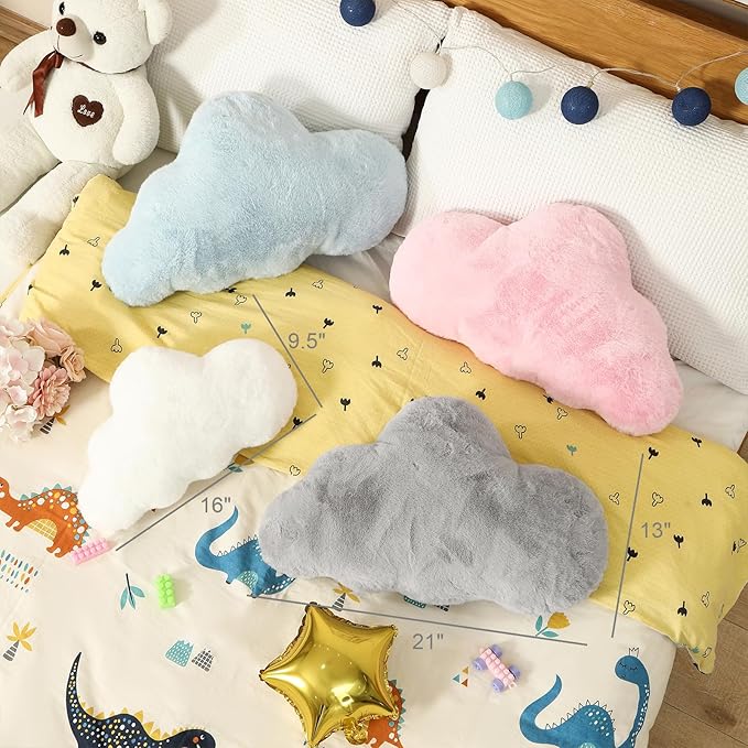 YRXRUS Cloud Pillows, Gray Cloud Shaped Pillow, Decorative Throw Pillow Gifts, Cute Plush Room Decor, Fluffy Faux Rabbit Fur 13"x21" Pillows for Living Bedroom Kids Room