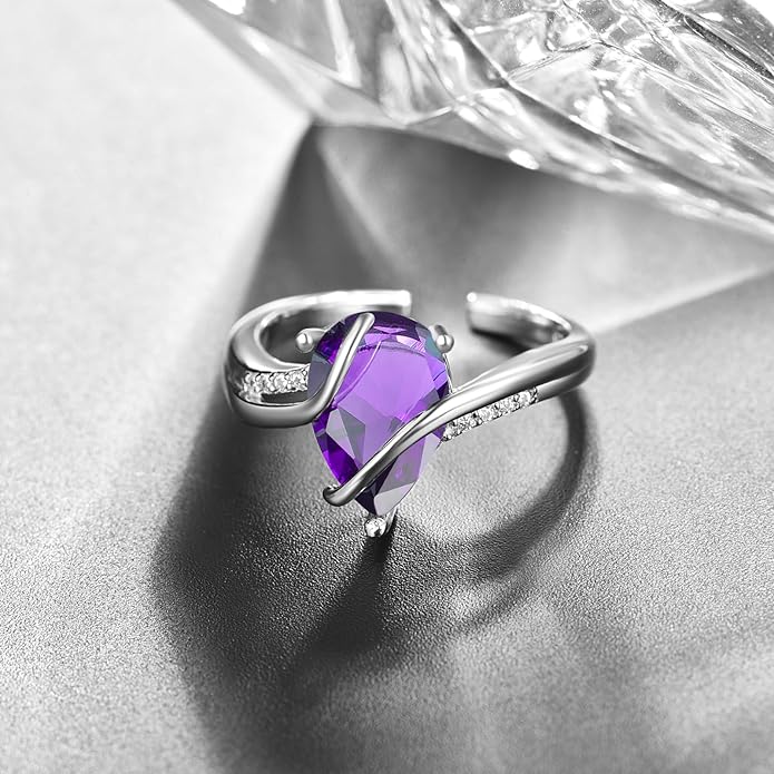 KINGWHYTE Adjustable Rings for Women Teardrop Pear Ring 925 Sterling Silver 0.85ct Teardrop Cubic Zirconia Open AdjustableThumb Ring for Women