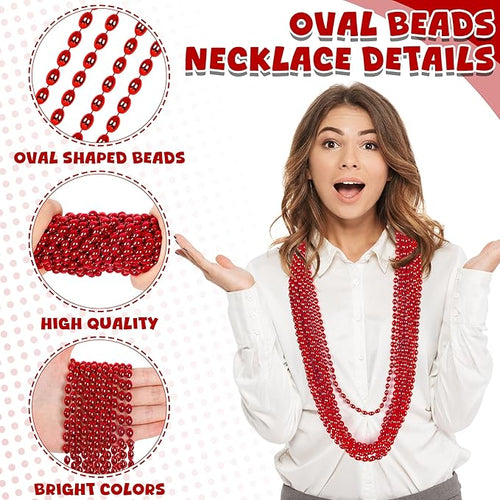 100PCS Red Bead Necklace, Christmas Oval Beads Stuff Party Favors, 32" Red Beaded Necklace Festival Parade Throw Accessories, Mardi Gras Beads Wedding Birthday Valentines Christmas Celebrations Decor