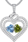 LOUISA SECRET Sparkling Double Heart Birthstone Necklaces for Women, 925 Sterling Silver Fine Jewelry, Pendant Heart Necklaces Birthday Anniversary Christmas Gift for Women Wife Mom Girlfriend Lady
