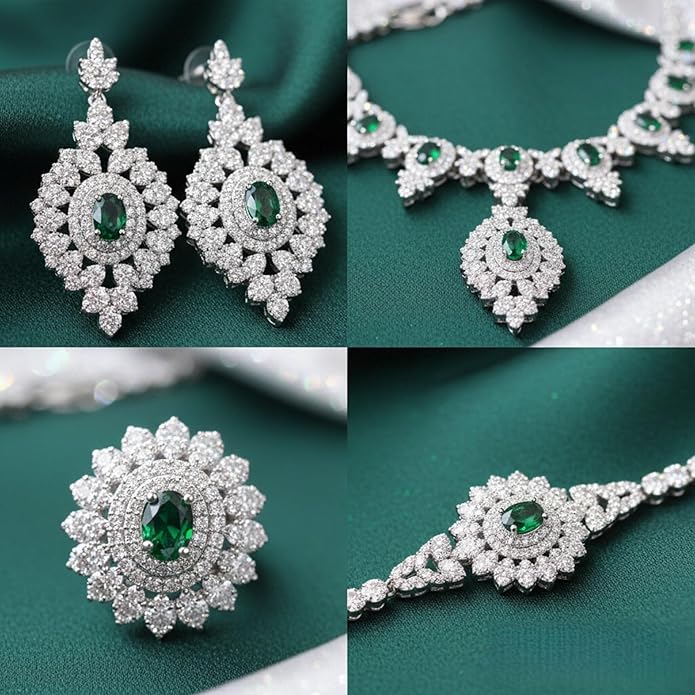 Rhinestone Wedding Bridal Jewelry Set Women's Prom-Style Necklace, Earrings, Bracelet, Ring Bridesmaid Gift Pairs with Evening Gown