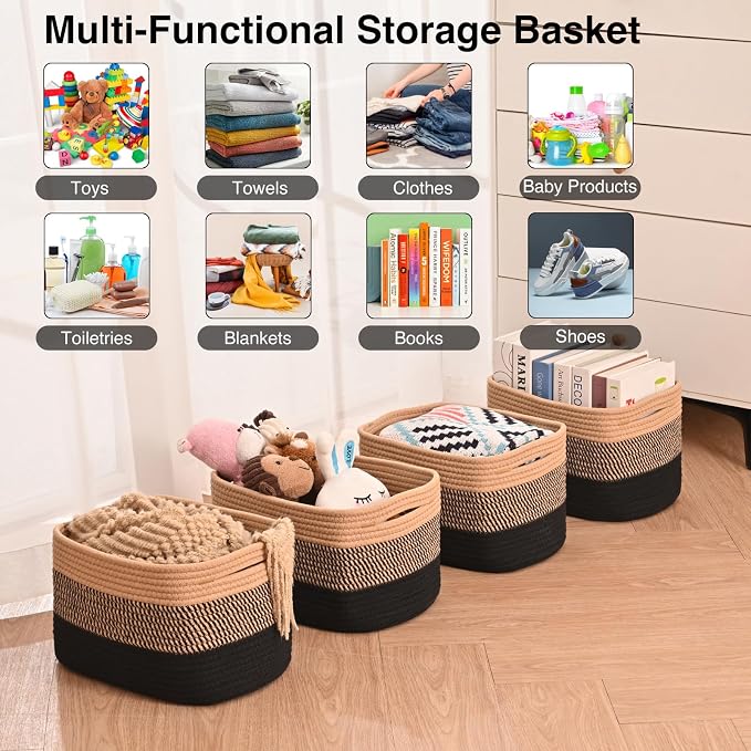 ICERZCZ Storage Baskets for Shelves Organizing, Woven Cotton Rope Baskets for - Image 4