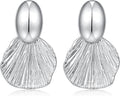 Gold Plated Earrings Dangle Chunky Fan-shaped Earrings Shell Earring for Women Two-Tone Fashion Statement Jewelry