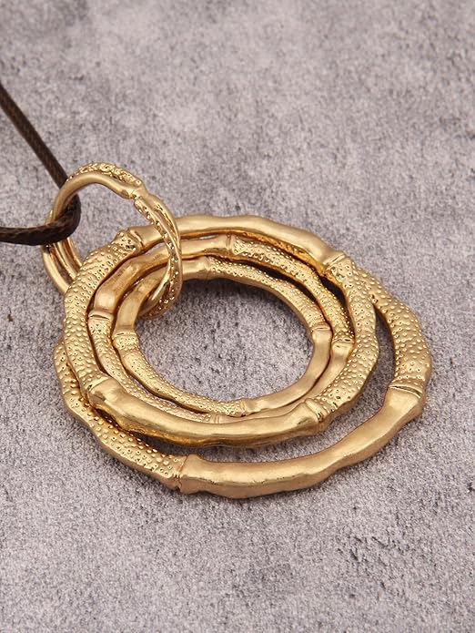 GelConnie Leather Necklace for Women Large Pendant Long Brown Necklace Circle Leather Choker Vintage Sweater Necklace Gold Chunky Boho Necklaces for Women
