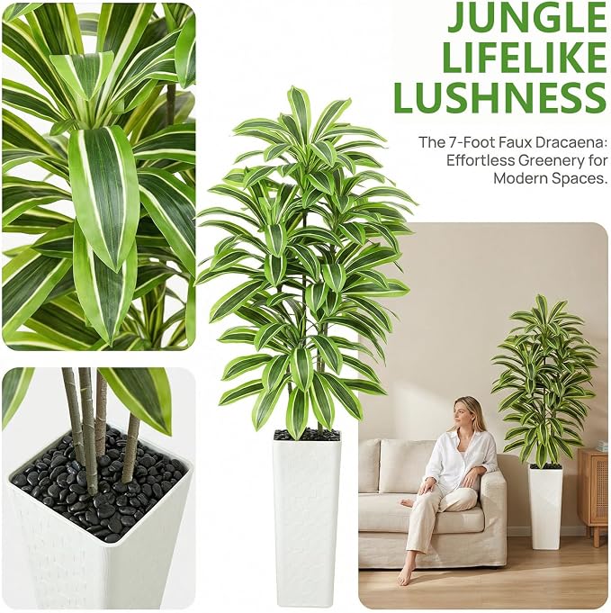 Artificial Yellow Dracaena Tree Indoor, 7FT Tall Fake Floor Plants - Image 3