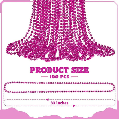 100 PCS Mardi Gras Beads, 33" Rosered Beaded Necklace Bulk, Breast Cancer Awareness Accessories Set, Carnival Beads Parade Throws for Festive Event Pirate Party Favors
