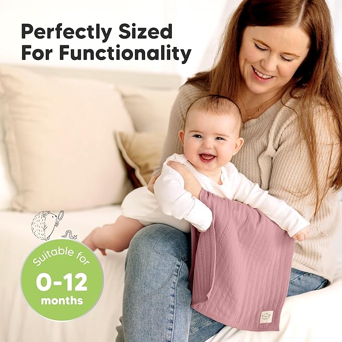 KeaBabies Organic Cotton Burp Cloths Baby Girl, Boy - 6-Pack Large Burping Clothes for Babies, Spit Up Rags, Super Soft & Absorbent Newborn Wash Towels, Gender Neutral, Non-Shrink (Stria, Mauve)