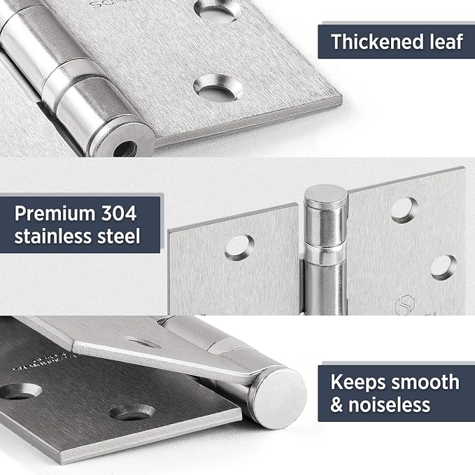 304 Stainless Steel 4.5 Inch Commercial Hinges Brushed Satin Nickel Ball - Image 3